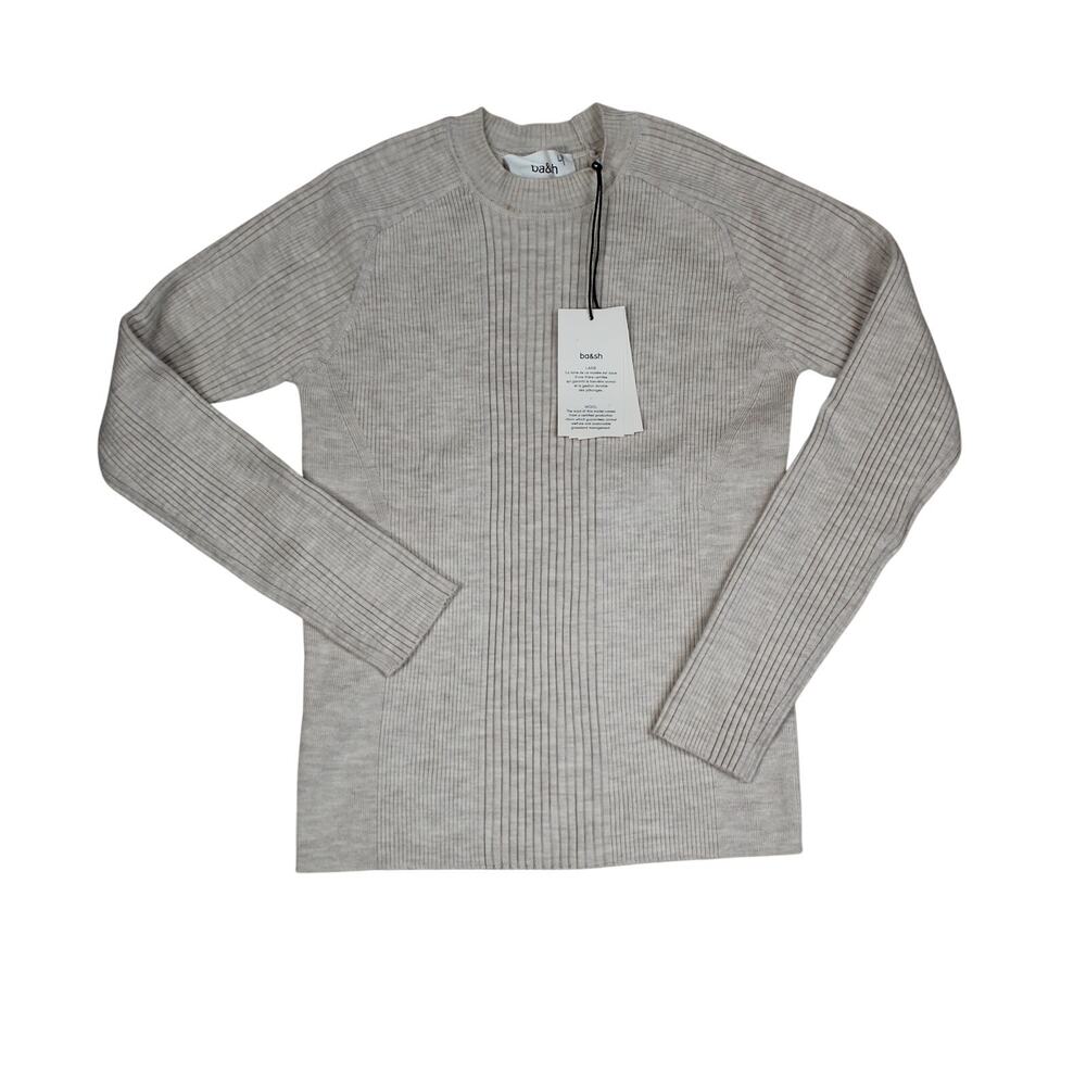ba&sh Sweater Bash Womens Size 3 Large Wool Beige Ribbed Knit Crewneck Preppy